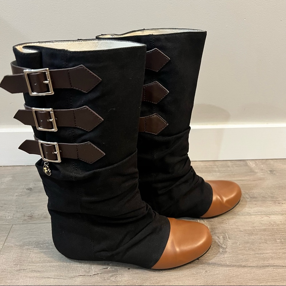 Harajuku Lovers Black and Brown Fabric Boots 6